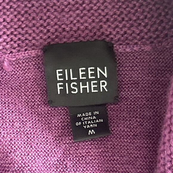 Eileen Fisher Cardigan Sweater Women’s Size Medium Purple Merino Wool Open Front - Picture 2 of 8